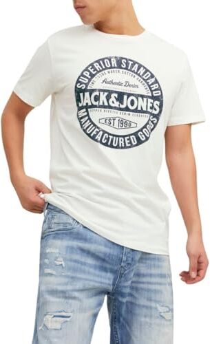 Jack & Jones JJEJEANS TEE SS O-NECK NOOS 23/24, T-Shirt Uomo, Bianco (Cloud Dancer), L