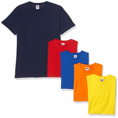 Fruit of the Loom Valueweight Short Sleeve T-Shirt, Marina/Rosso/Arancione/Royal/Giallo, L (Pacco da 5) Uomo