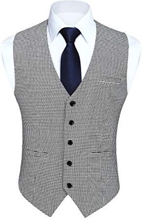 HISDERN Gilet da Uomo in Cotone Elegante Casual Panciotto Uomo Pied de Poule Classico Formale Senza Maniche da Cerimonia con Tasche XL