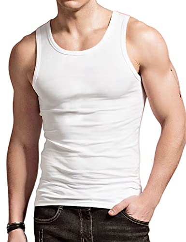 Viisendy Pro Canotte da Uomo Stringer Canotte in Cotone Senza Maniche Allenamento in Palestra Bodybuilding Fitness T-Shirt muscolari Bianco XL