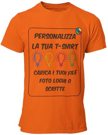 bubbleshirt T-Shirt Personalizzata Uomo Maglietta Personalizzabile Personalizza la Tua t-Shirt con Foto, Logo, Scritte e/o Testo Manica Corta Arancione Taglia S