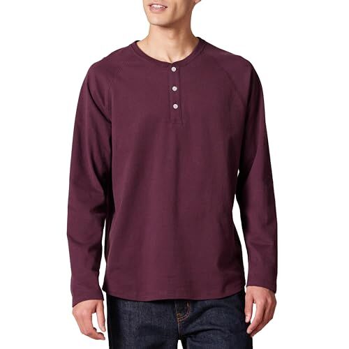 Amazon Essentials Camicia a Maniche Lunghe Regular Fit con Scollo Serafino (Disponibile nelle Taglie Big & Tall) Uomo, Bordeaux, XXL