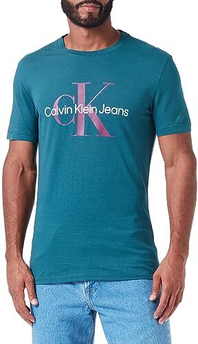 Calvin Klein Seasonal MONOLOGO Tee  Magliette a Maniche Corte, Blu (Atlantic Deep/Amaranth), XXS Uomo