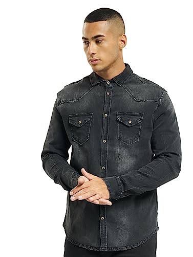 Brandit Jeans Uomo Camicia Riley Maglietta Denim Nero (Black 2), XL