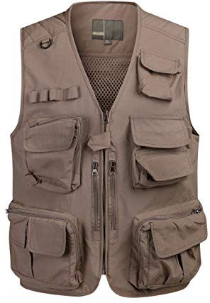 GAOHONGMEI Gilet multi-tasca da uomo Gilet esterno Casual Casual Mesh Gilet Gilet Gilet Gilet Fotografia Giacche da viaggio senza maniche khaki-XL