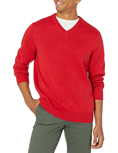 Amazon Essentials Maglione con Scollo a V (Disponibile in Taglie Extra Forti) Uomo, Rosso, XS