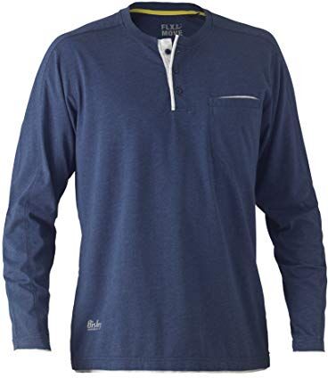 Bisley Workwear Flex & Move Maglietta Henley a maniche lunghe, in cotone, taglia XL, colore: blu