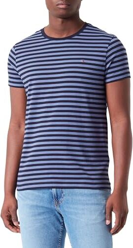 Tommy Hilfiger T-shirt Maniche Corte Uomo Scollo Rotondo, Blu (Desert Sky/Faded Indigo), S