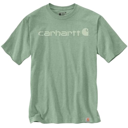Carhartt T-Shirt Pesante, Vestibilità Comoda, Manica Corta, Grafica Del Logo, Uomo, Verde (Loden Frost Heather), L
