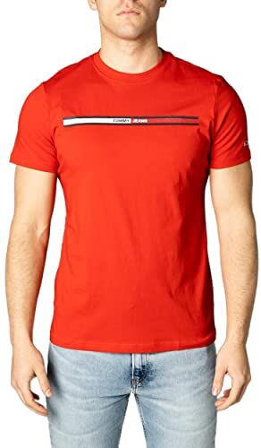 Tommy Hilfiger T-shirt Maniche Corte Uomo Essential Flag Tee Scollo Rotondo, Rosso (Deep Crimson), XS