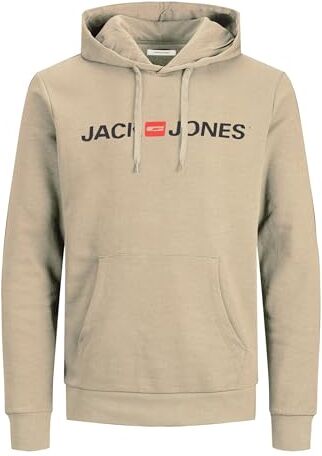 Jack & Jones Felpa con cappuccio da uomo con logo, Beige (Crockery/Reg Fit), XXXL