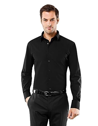 Vincenzo Boretti Camicia Uomo Eleganti, Taglio Aderente/Slim-Fit, Collo Classico, Manica Lunga, in Tinta Unita Non Stiro/Non-Iron Nero 37-38