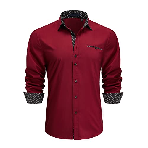Enlision Camicie da Uomo Casual Camicia Elegante Maniche Lunghe Camicie Regolare Classiche Formal Camicia Rosso L