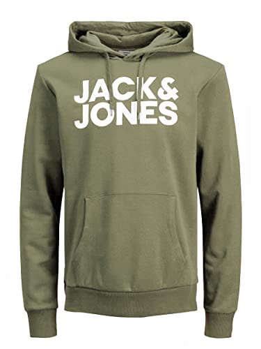 Jack & Jones Felpa con cappuccio da uomo con logo Corp, Dusty Oliva/Print White, XXL