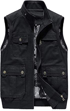 GAOHONGMEI Gilet multi-tasca da uomo Gilet Gilet All'aperto Casual Casual Gilet Gilet in cotone Fotografia Giacche da viaggio senza maniche Top black-2XL