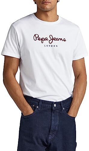 Pepe Jeans Eggo Maglietta da Uomo a Manica Corta Regular Fit, Bianca, L