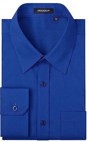 HISDERN Camicia Uomo Maniche Lunghe Camicie Casual Tinta Unita Shirt Regolare Camicia Blu Royal XXL