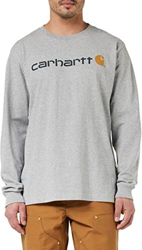 Carhartt T-Shirt Pesante, Vestibilità Comoda, Manica Lunga, Grafica Del Logo, Uomo, Grigio (Heather), XXL