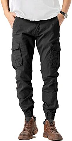 TONY BACKER Pantaloni Casual Elasticizzati Uomo Pantaloni Cargo da Uomo Pantalone in Cotone Leggero Uomo Cargo (IT, Misura del girovita, 48, Regular, Regular, Nero-2)