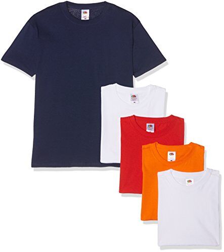 Fruit of the Loom Heavy T-Shirt, Bianco/Arancione/Rosso/Blu Marino, L (Pacco da 5) Uomo