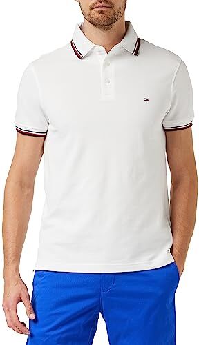 Tommy Hilfiger 1985 RWB TIPPED SLIM POLO, Maglietta Polo Maniche Corte, Uomo, White, L