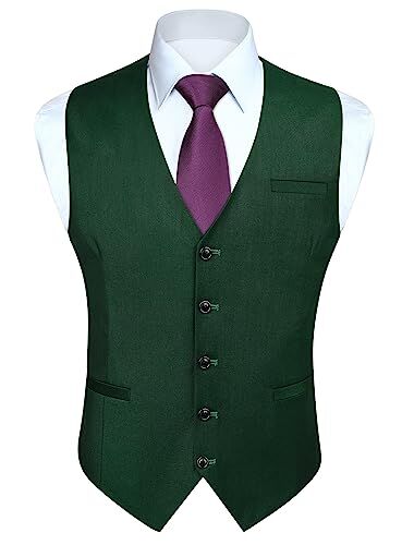 HISDERN Gilet Abito Uomo Gilet Elegante Tinta Unita da Festa di Nozze Cerimonia Panciotto Formale In Cotone per Uomo,Verde foresta,S