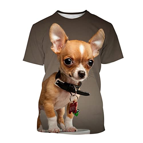 Tushja Animal Dog Chihuahua 3D stampa T-shirt estiva a maniche corte da uomo, Marrone chiaro, XL
