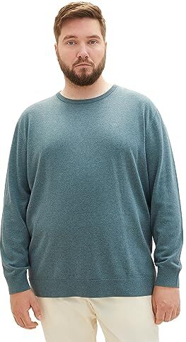 TOM TAILOR Maglione Basic Plus Size con Scollo Rotondo, 32714-Dusty Dark Teal Melange, 4XL Uomo