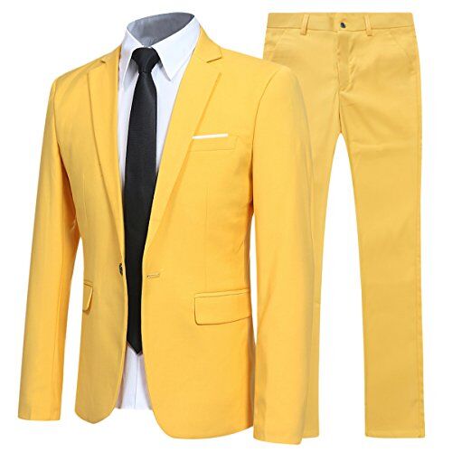 Allthemen Abiti da Uomo 2 Pezzi Suit Slim Fit Wedding Dinner Tuxedo Abiti per Uomo Business Casual Giacca e Pantaloni 10 Colori Disponibili Giallo XS