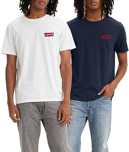 Levis 2-Pack Crewneck Graphic Tee, T-shirt Uomo, Multicolore ( Chesthit White / Dress Blues ), XS