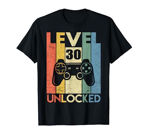 Vintage 30th Birthday Shirts 30 Years Old Gifts Level 30 Unlocked Shirt Funny Video Gamer 30th Birthday Maglietta
