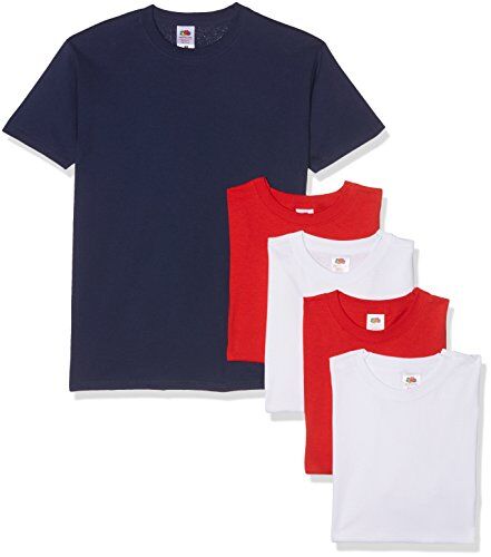 Fruit of the Loom Heavy T-Shirt, Bianco/Rosso/Rosso/Blu Marino, XXL (Pacco da 5) Uomo