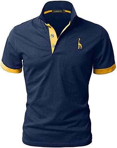 GNRSPTY Polo da Uomo Manica Corta Ricami Fulvi Casual Chic Poloshirt Camicia T-Shirt Estate,Marine,L