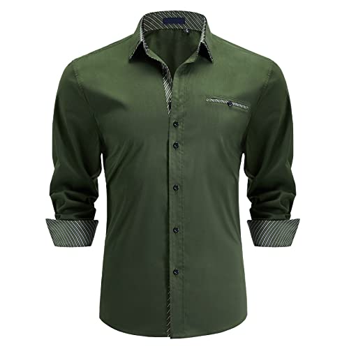 Enlision Camicie da Uomo Casual Camicia Elegante Maniche Lunghe Camicie Regolare Classiche Formal Camicia Verde XL