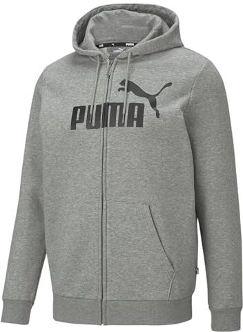 Puma Felpa con zip integrale e logo grande Essentials uomo L Medium Gray Heather