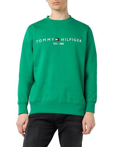 Tommy Hilfiger Uomo Felpa Tommy Logo senza Cappuccio, Verde (Olympic Green), XS