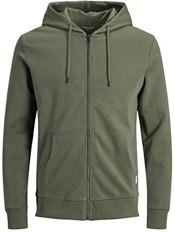 Jack & Jones Jjebasic Sweat Zip Hood Noos Felpa Sportiva con Cappuccio, Verde (Dusty Olive), XXL Uomo