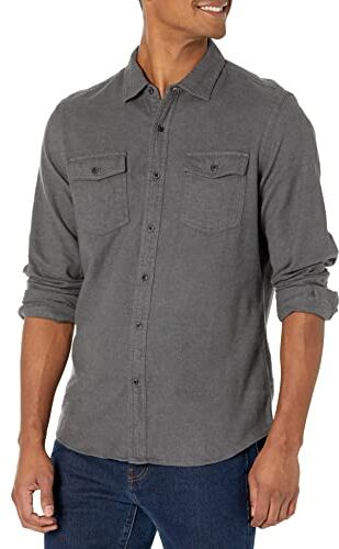 Amazon Essentials Camicia in Flanella con Due Tasche a Maniche Lunghe vestibilità Aderente Uomo, Carbone Puntinato, L