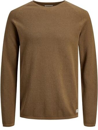 Jack & Jones Maglione Uomo Collo Rotondo Maglia Basica Manica Lunga Cotone JJEHILL., Colore:Marrone Medio, Dimensione Maglia:L