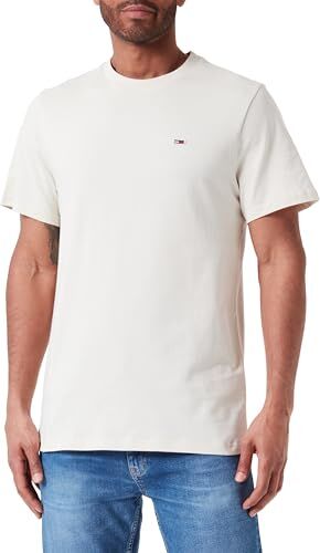 Tommy Jeans T-shirt Maniche Corte Uomo TJM Classic Scollo Rotondo, Avorio (Newsprint), M