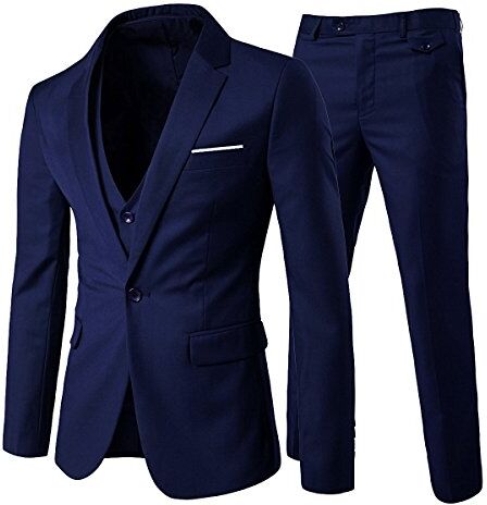 Allthemen Abito da Uomo 3 Pezzi Completo da Sposa Slim Fit Giacca a Un Bottone Formale Blazer Pantaloni Gilet Marina Militare XXL