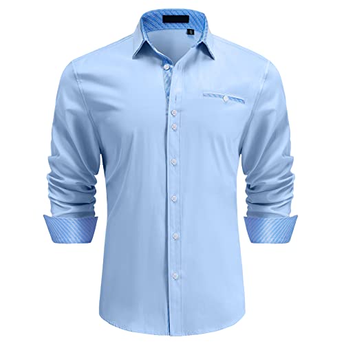 Enlision Camicie da Uomo Casual Camicia Elegante Maniche Lunghe Camicie Regolare Classiche Formal Camicia Blu L