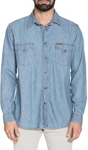 Carrera Jeans Camicia in Cotone, Blu Chiaro-Blu Denim (XXL)