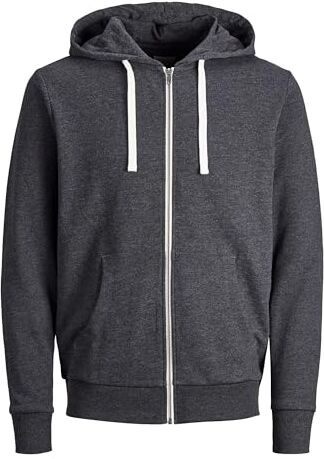 Jack & Jones JJEHOLMEN Felpa da uomo con zip, Grigio scuro mélange, XXXL