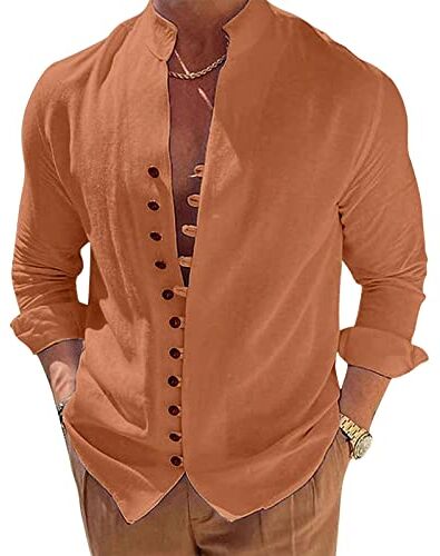 Puimentiua Camicia Lino Uomo Elegante Camicia Estiva Maniche Lunghe Camicia Coreana Uomo Tinta Unita Vacanze Beach