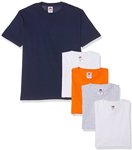 Fruit of the Loom Heavy T-Shirt, Bianco/Bianco/Arancione/Grigio/Blu Marino, S (Pacco da 5) Uomo