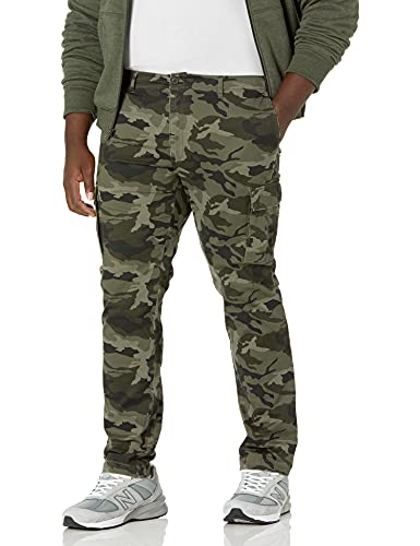 Amazon Essentials Pantaloni cargo elasticizzati dal taglio dritto (disponibili nelle taglie Big & Tall) Uomo, Verde Mimetica, 31W / 32L
