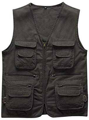 GAOHONGMEI Gilet multi-tasca da uomo Gilet Gilet All'aperto Casual Casual Gilet Gilet in cotone Fotografia Giacche da viaggio senza maniche Top dark green-L