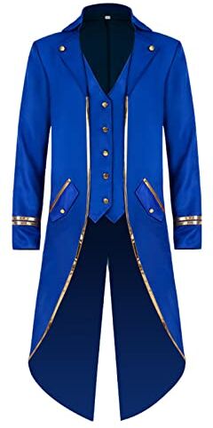 TSIRNK Steampunk Frack Cappotto da uomo Halloween Cosplay (Blu, S)