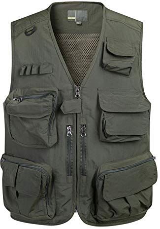 GAOHONGMEI Gilet multi-tasca da uomo Gilet esterno Casual Casual Mesh Gilet Gilet Gilet Gilet Fotografia Giacche da viaggio senza maniche ArmyGreen-4XL